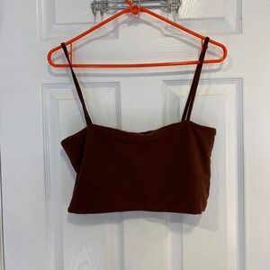 Cotton On Womens Brown Spaghetti Strap Cami Crop Top Size L Solid Minimalist